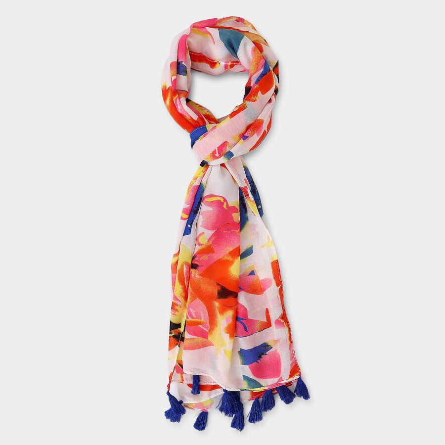 Women's White Cotton Scarf, , large image number null