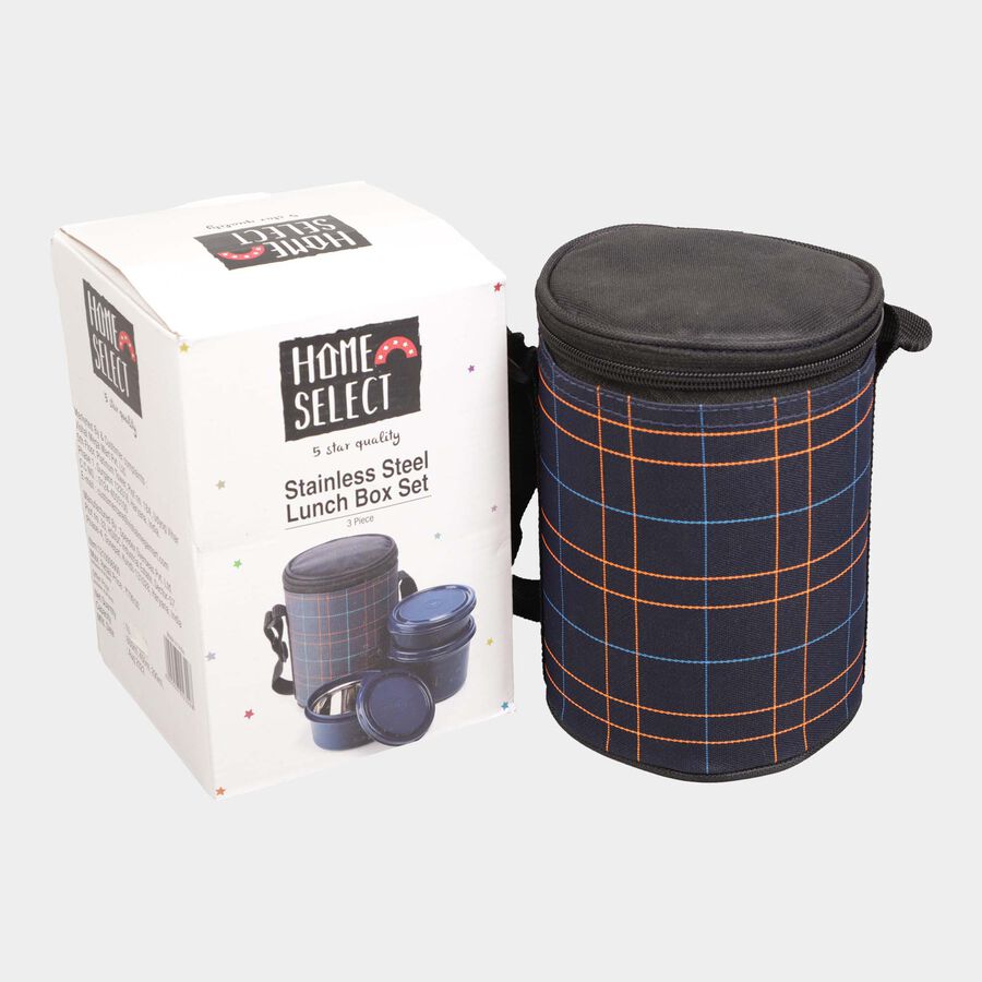 Steel Lunch Box, 3 Containers and 1 Bag, , large image number null