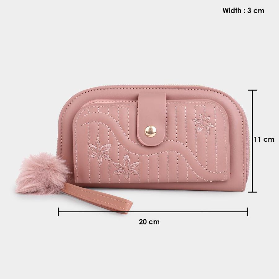 Women's Pink Polyurethane Long Wallet, , large image number null