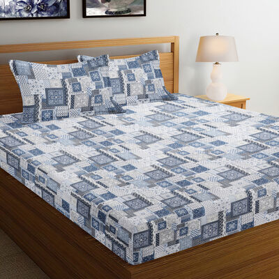 Blue Printed Double Bedsheet