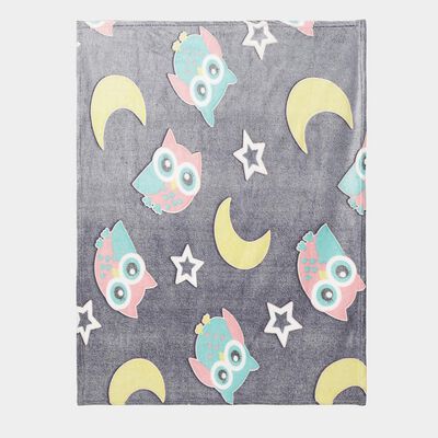 Grey Owl and Moon Printed Single Blanket
