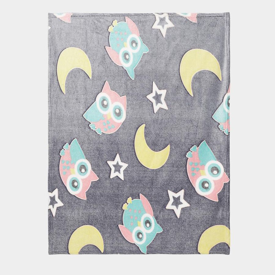 Grey Owl and Moon Printed Single Blanket, , large