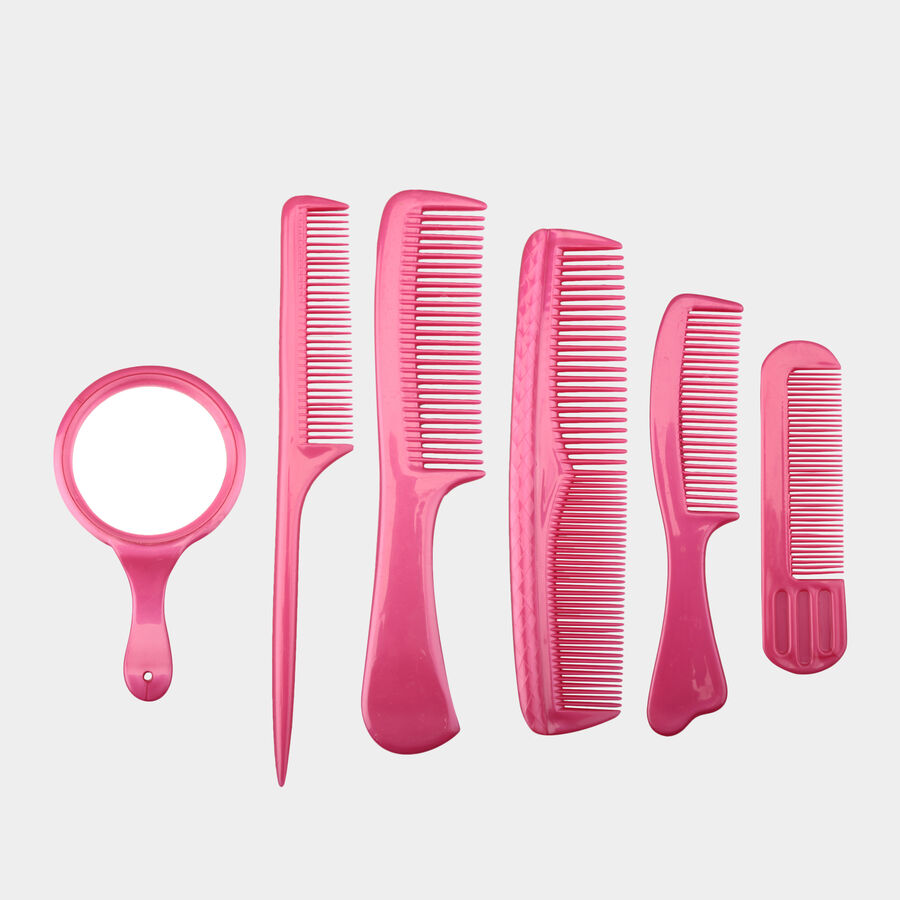 Plastic Hair Comb, Set of 6 - Colour/Design May Vary, , large image number null