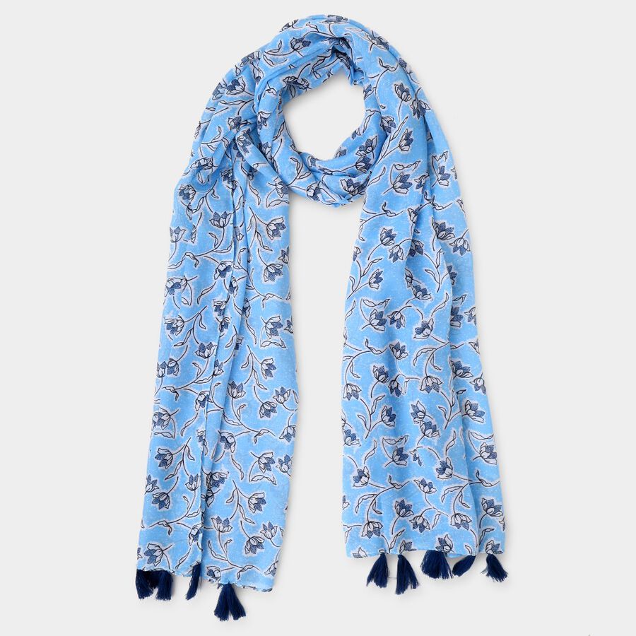 Women's Blue Viscose Scarf, , large image number null
