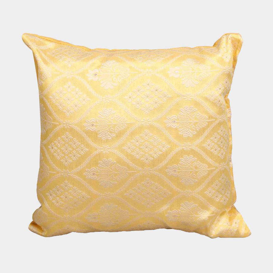 Yellow Jacquard Decorative Cushion, , large