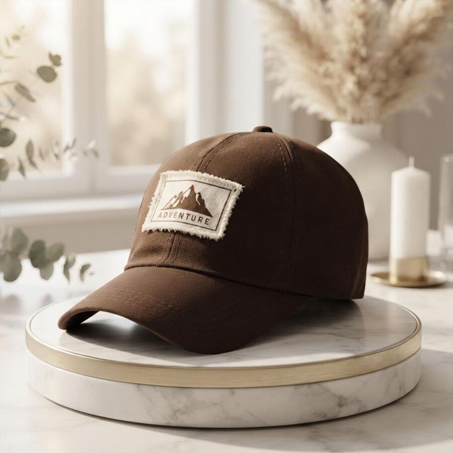 Men's Brown Fabric Cap, , large