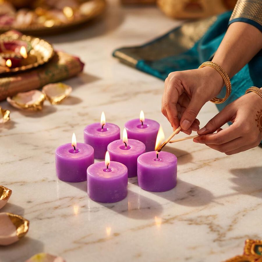 Fragranced Candels Lavender Flavoured Pack Of 6Pcs, , large