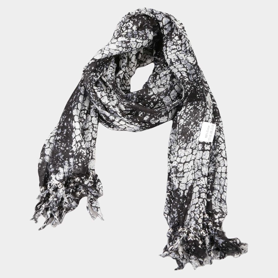 Women's Black Polyester Scarf, , large