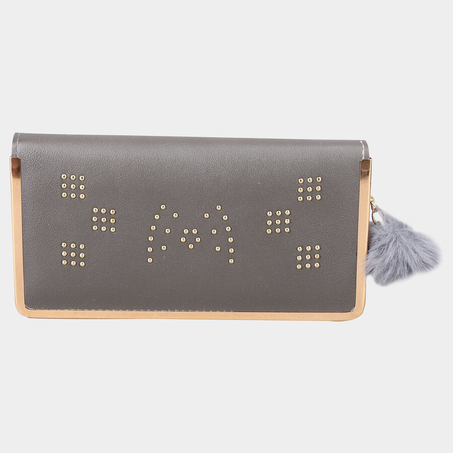 Women's Grey Polyurethane Hand Pouch, , large