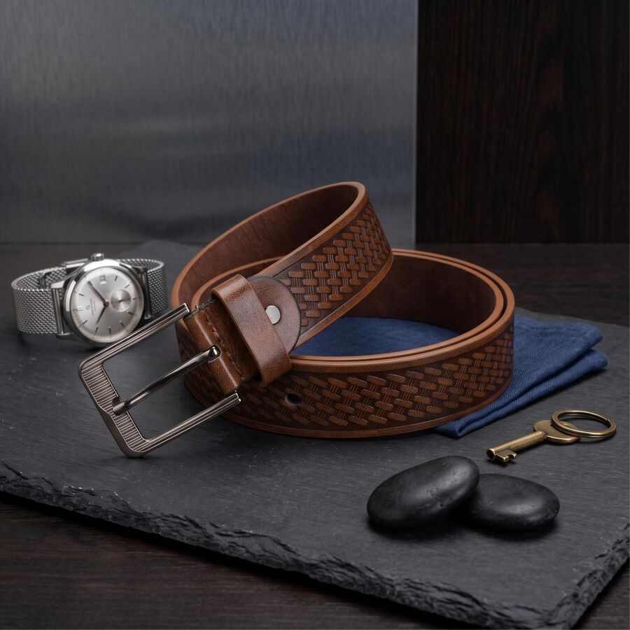Men's Tan Polyurethane Casual Belt, , large