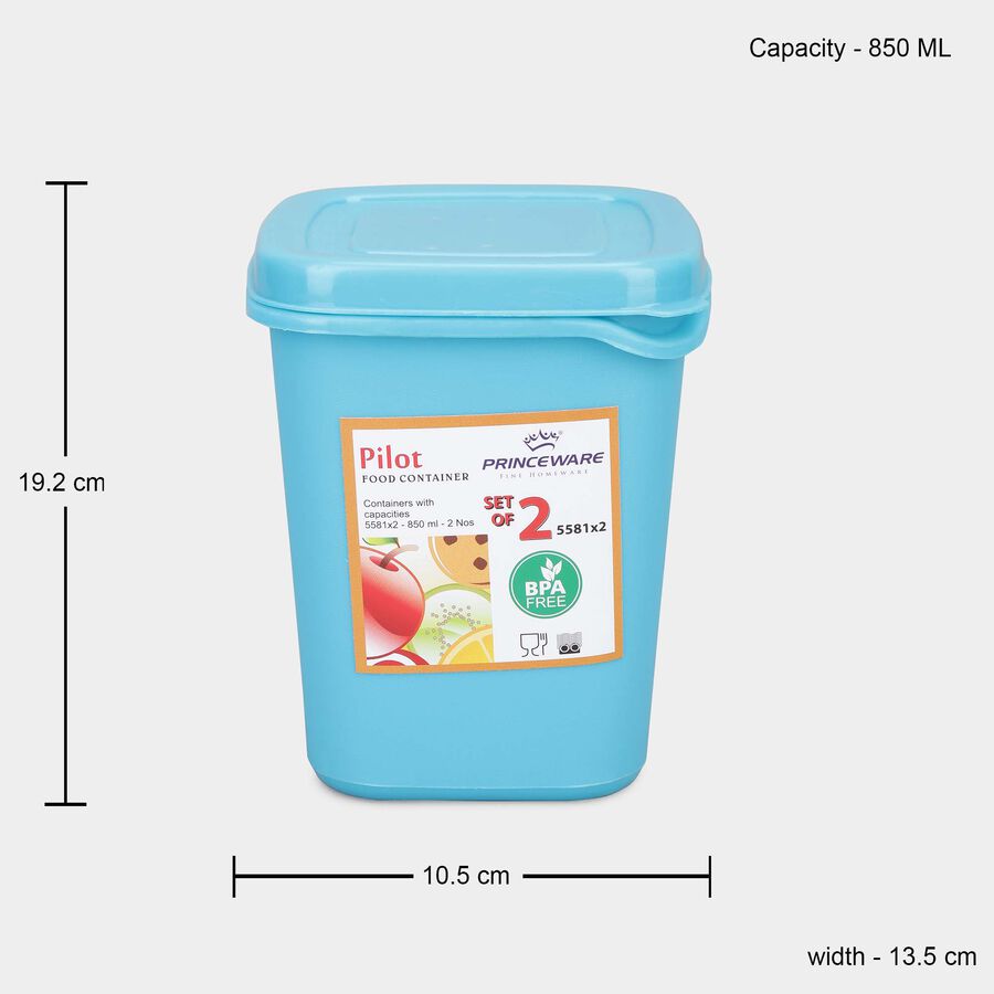 एयर-टाइट प्लास्टिक कंटेनर, 2 का सेट, 850 ml X 2, , large image number null