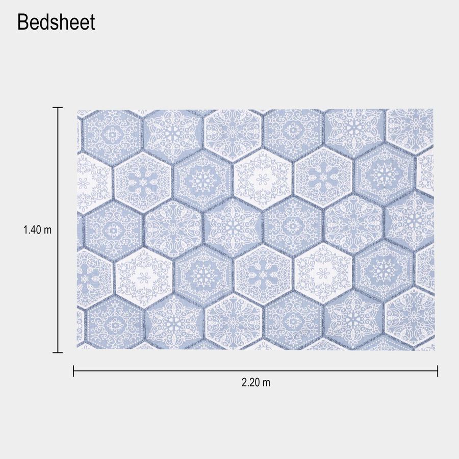 Blue Cotton Hexagonal Printed Single Bedsheet, , large