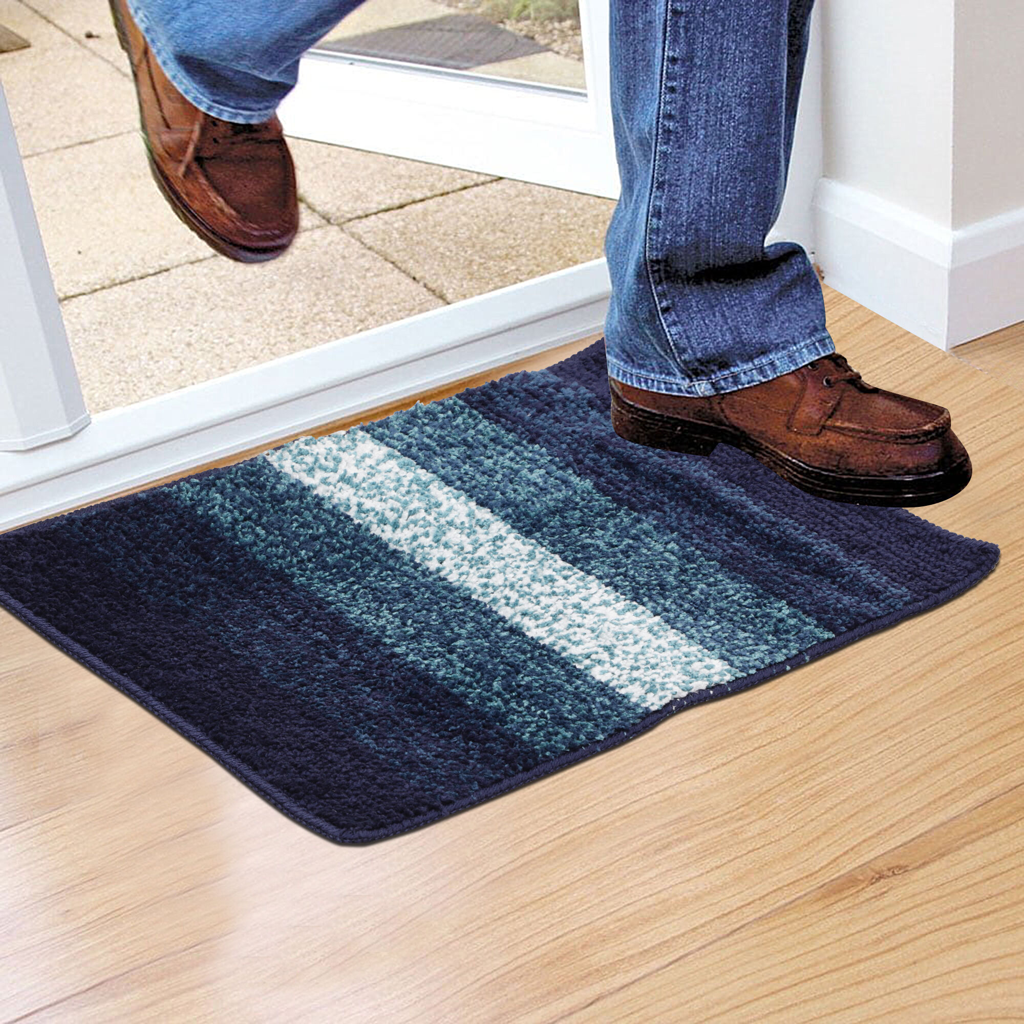 Home Beautiful                         Anti-Skid Blue Polyester Door Mat