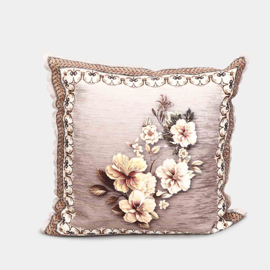 Beige Floral Printed Cushion Cover, , large