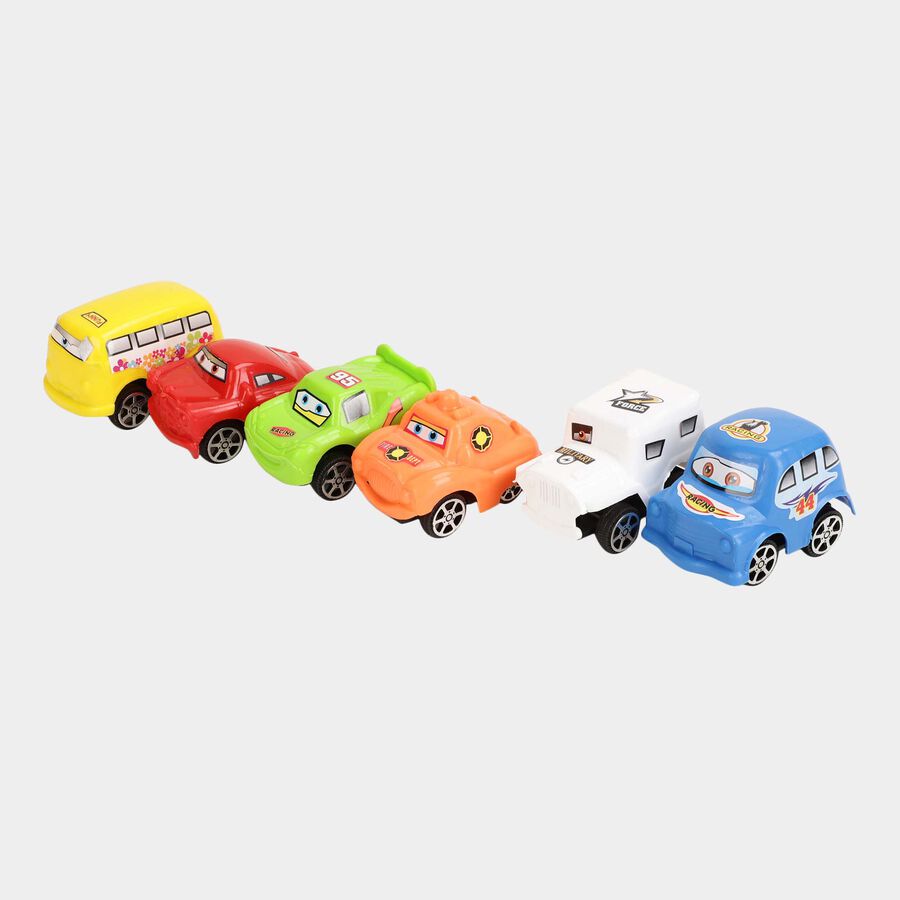 Pull Back Toy Cars, Set of 6 - Colour/Design May Vary, , large image number null