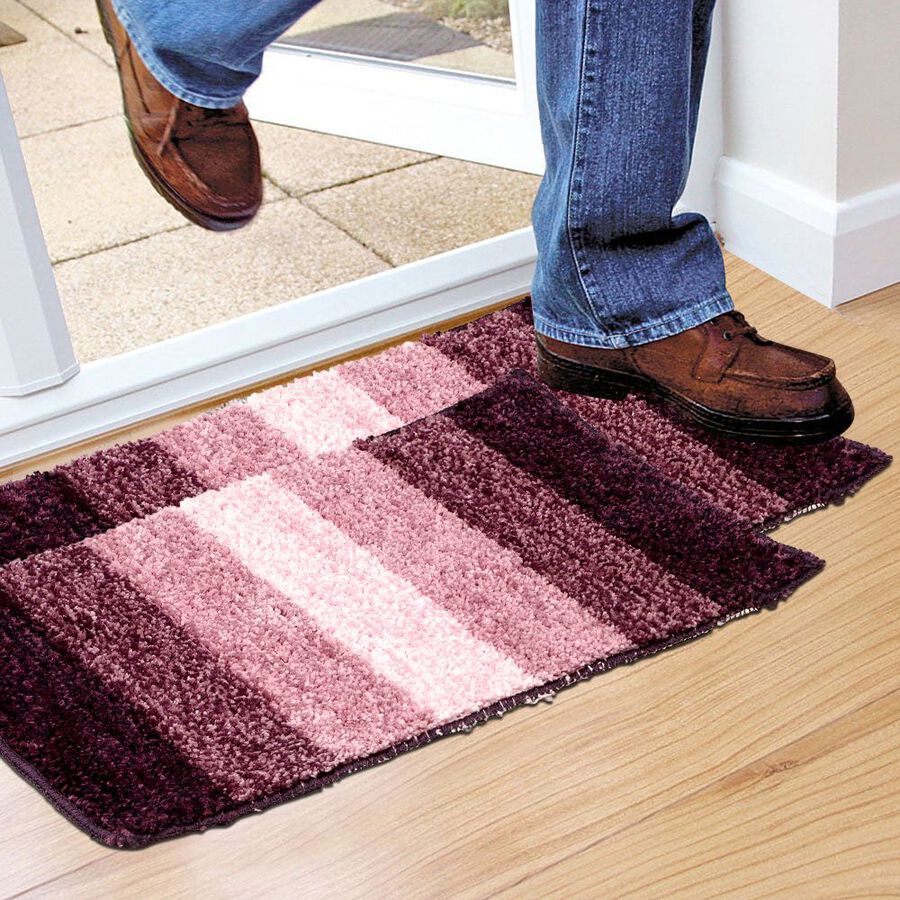 Anti-Skid Purple Polyester Door Mat Set of 2, , large image number null