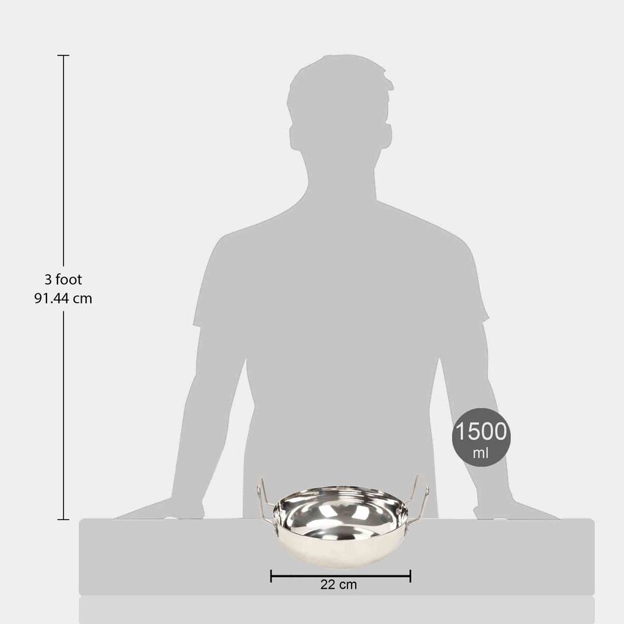 Steel Kadhai, 1500 ml, 22 cm Dia, , large image number null