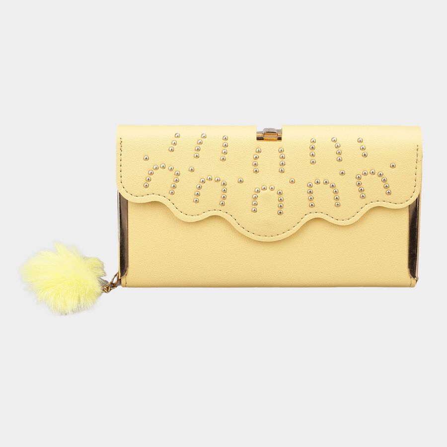 Women's Yellow Polyurethane Clutch Bag, , large