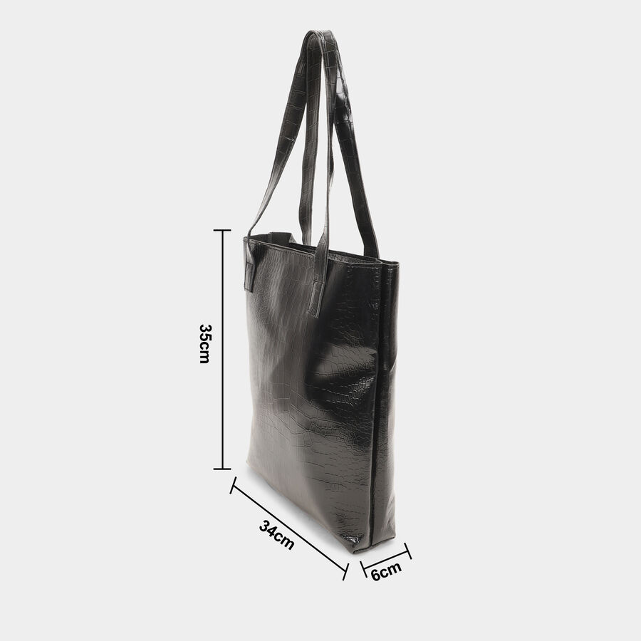 Women's Black Polyurethane Tote Bag, , large image number null