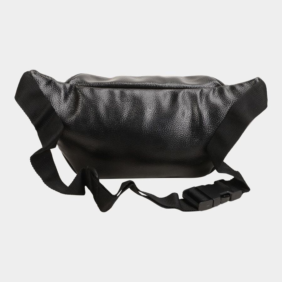 Men's Black Polyurethane Waist Bag, , large