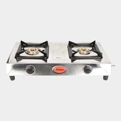 स्टेनलेस स्टील एलपी गैस स्टोव 2-बर्नर, ग्रे, 625 mm X 335 mm X 90 mm