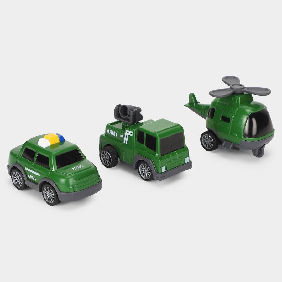 Kid's Dark Green Plastic Pull Back Set of 3, , large