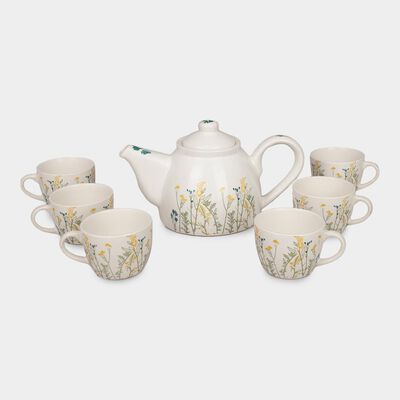 Stoneware Tea Set of 7 (6 Cups & 1 Kettle)