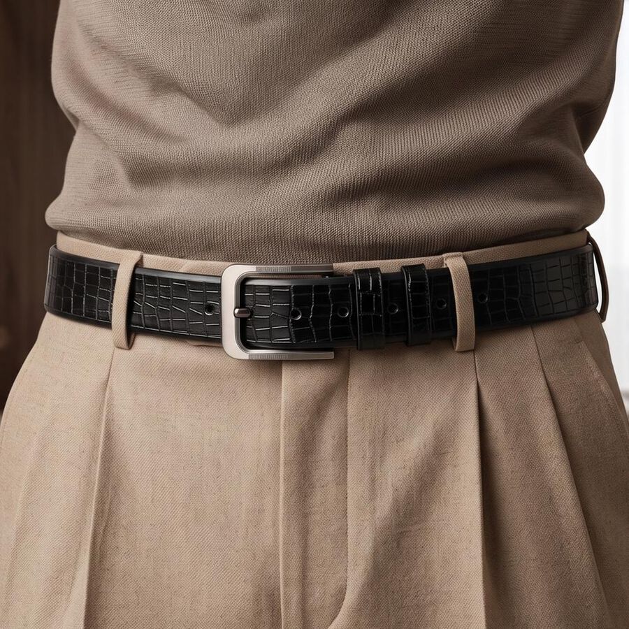 Men's Black PU Belt, , large
