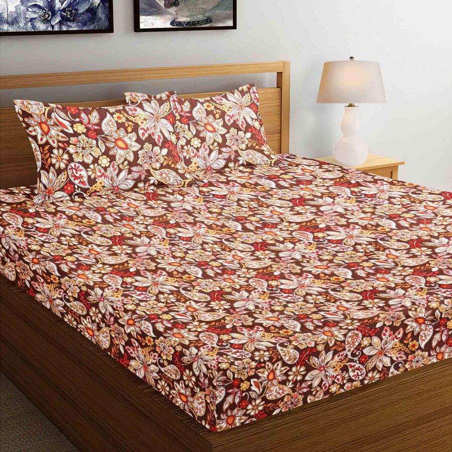 120 GSM Brown Microfiber Double Bedsheet With Pillow Cover, , large image number null