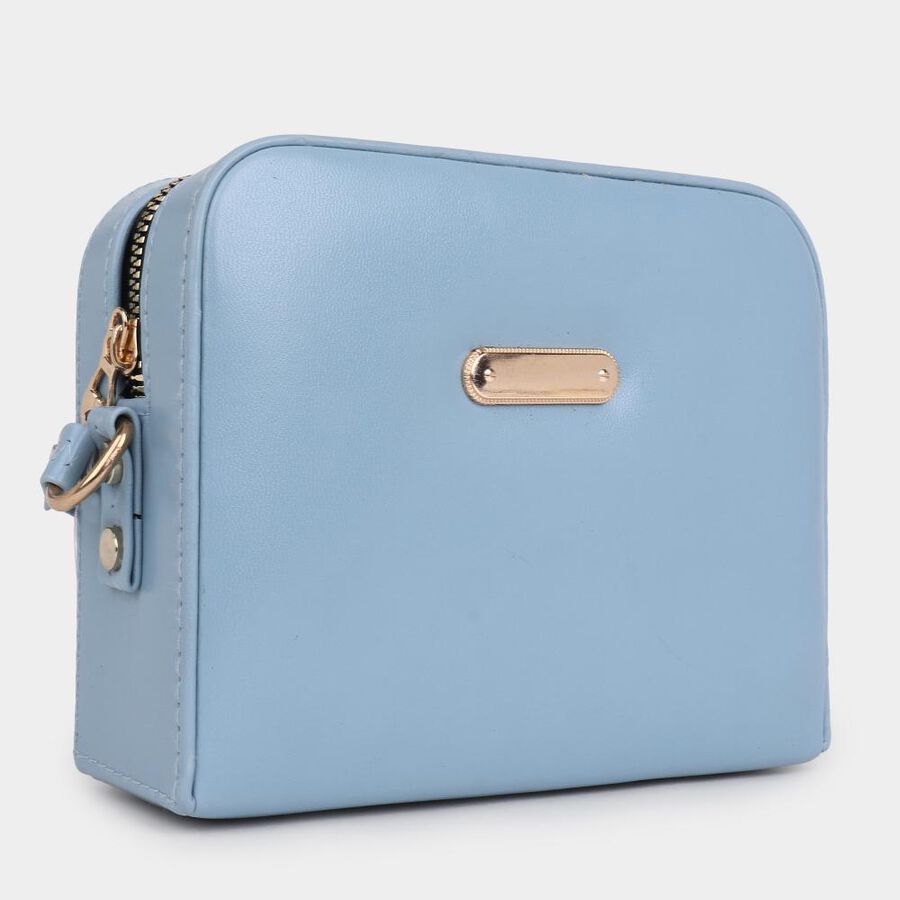 Women's Mid Blue Polyurethane Sling Bag, , large image number null