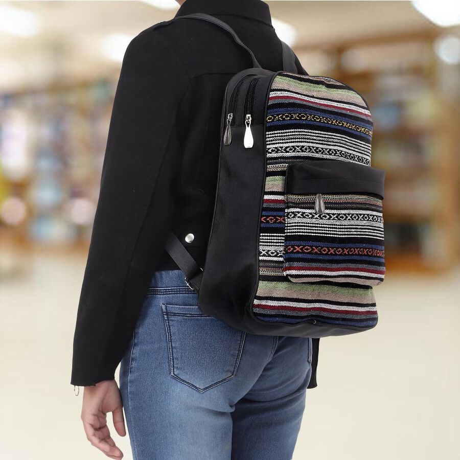 Women's Black Fabric Backpack, , large image number null