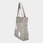 Women Grey Bunny Print Shoulder Tote Bag with Front Zip Pocket, , small