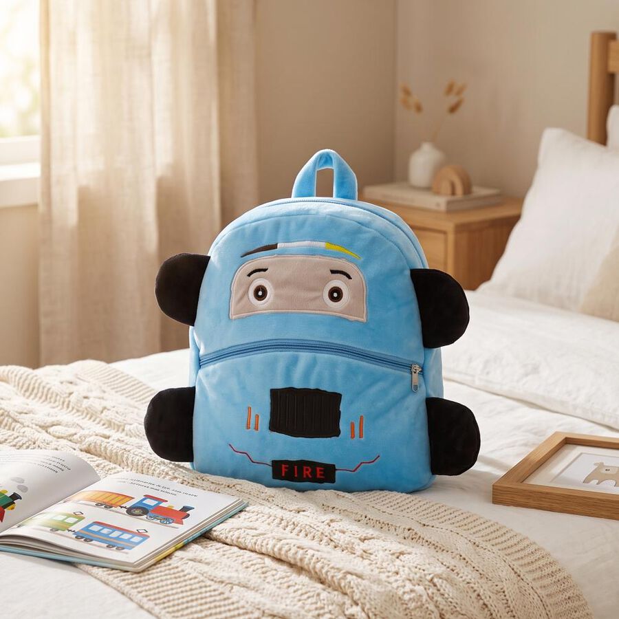 Kid's Cute Fire Engine Plush School Bag, , large