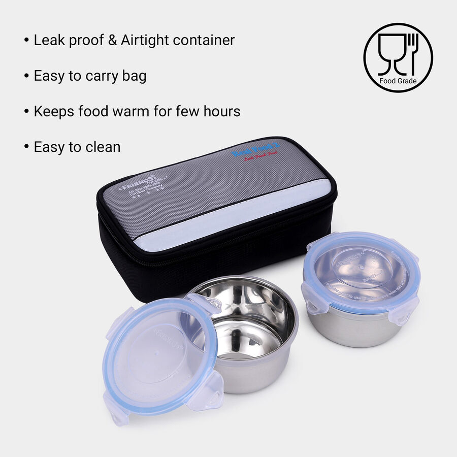 Stainless Steel Airtight Lunch Box With Bag - 2 Pcs., , large image number null