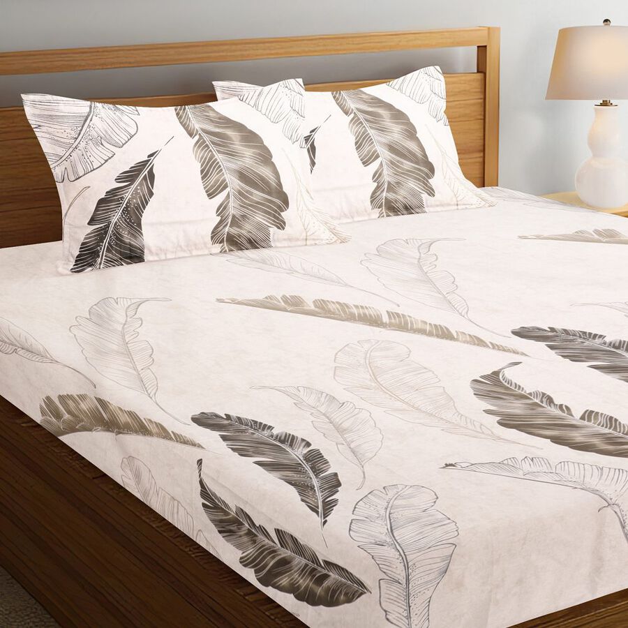 Beige Cotton Double Bedsheet With Pillow Cover, , large image number null