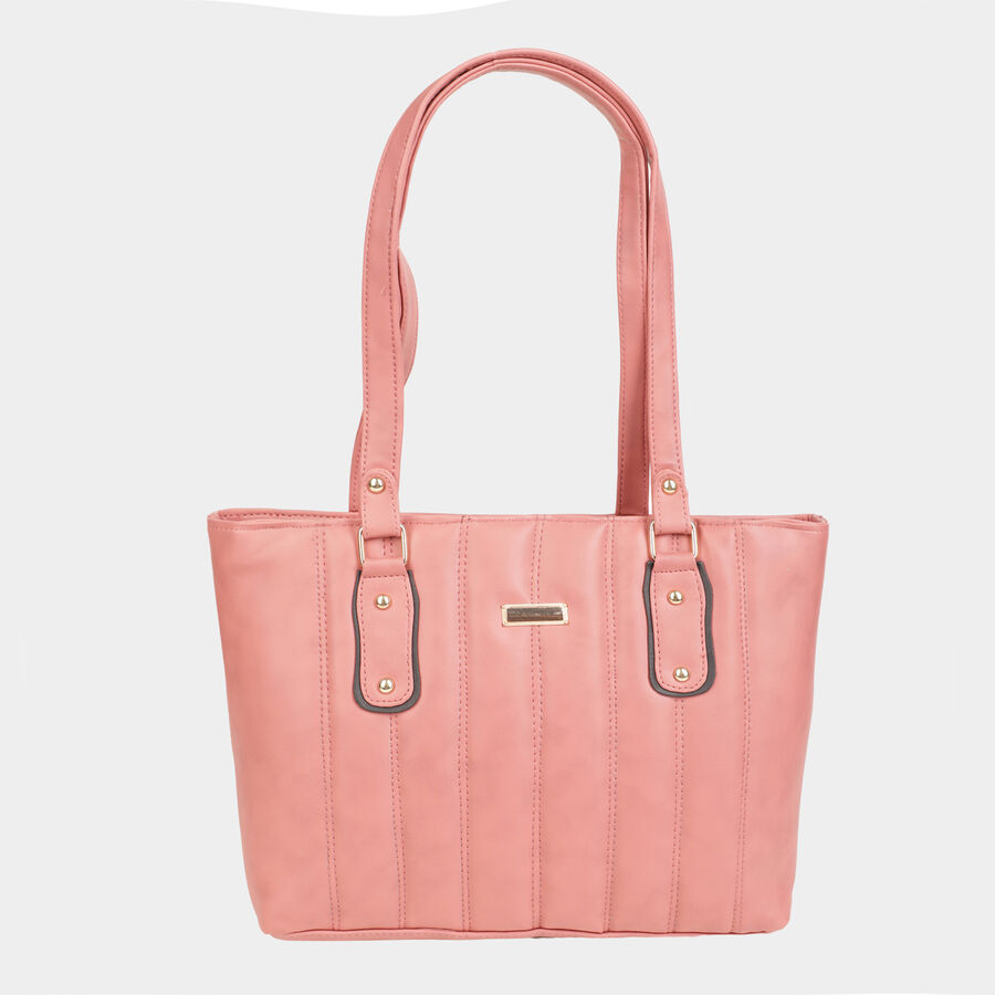 Women's Peach Polyurethane Tote Bag, , large