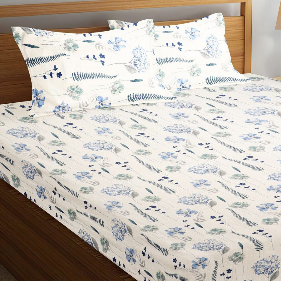 Light Blue Cotton Double Bedsheet With Pillow Cover, , large image number null