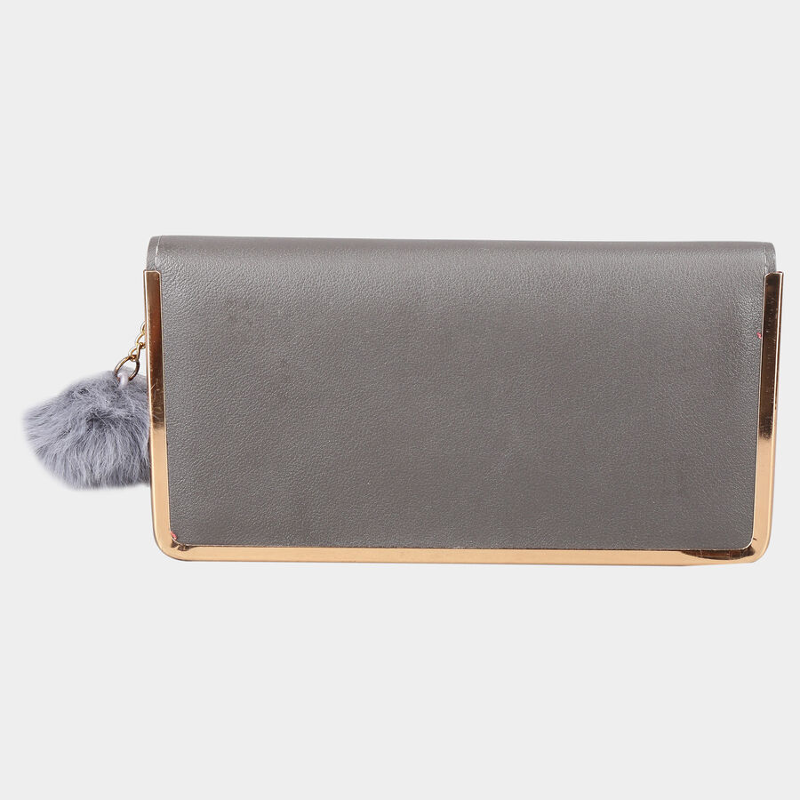 Women's Grey Polyurethane Hand Pouch, , large