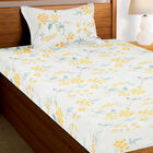 Yellow Floral Printed Single Bedsheet with Pillow Cover, , small