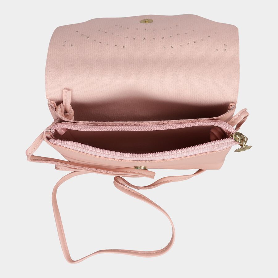 Women's Pink Polyurethane Sling Bag, , large image number null