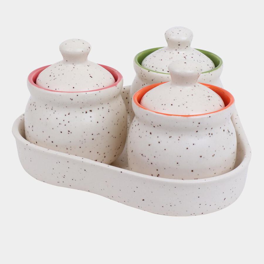 Stoneware Pickle Set - 3 Containers With Lid, 1 Tray, , large image number null