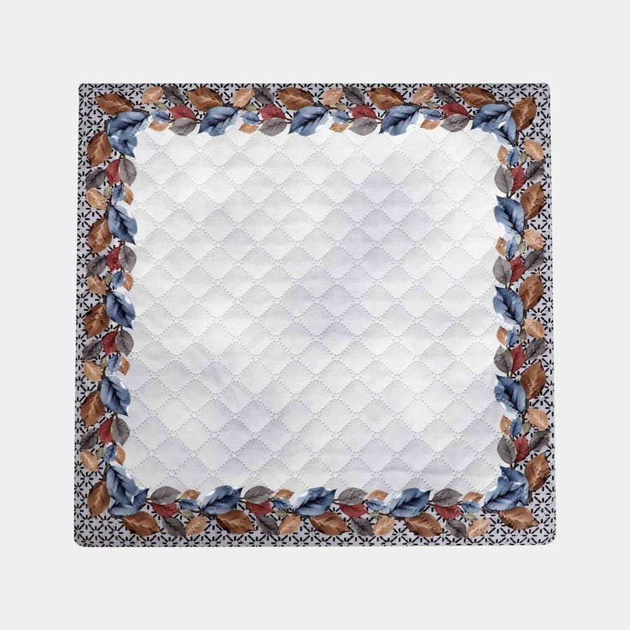 White Quilted Floral Printed Cushion Cover, , large