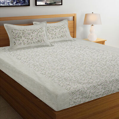 Grey Printed Cotton Bedsheet