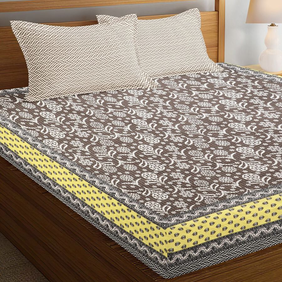 Grey Microfiber Double Bedsheet with Pillow Cover, , large