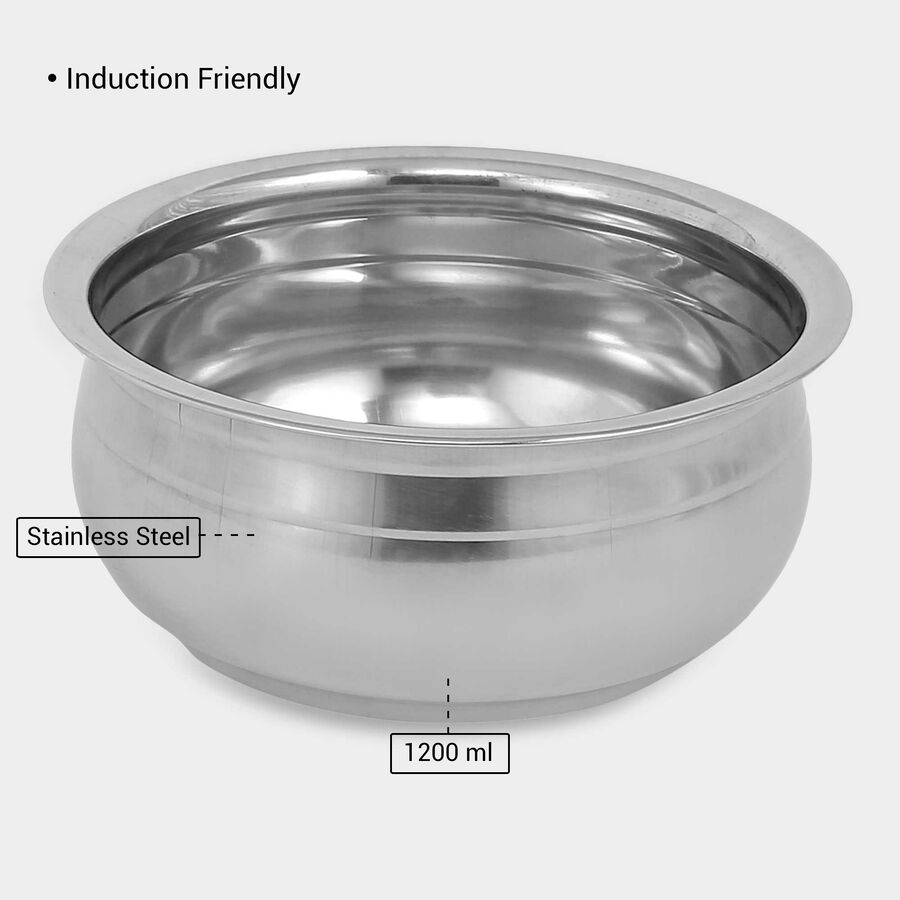 स्टेनलेस स्टील हांडी - 18cm (1200ml), , large image number null