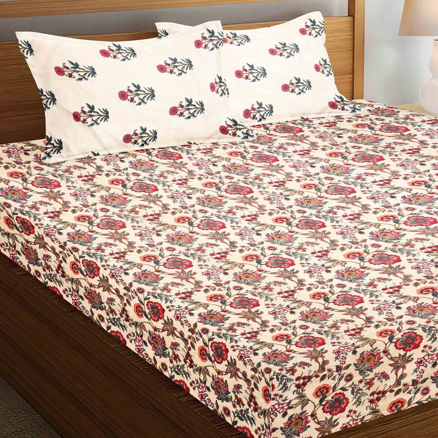 Red Microfiber Double Bedsheet with Pillow Cover, , large
