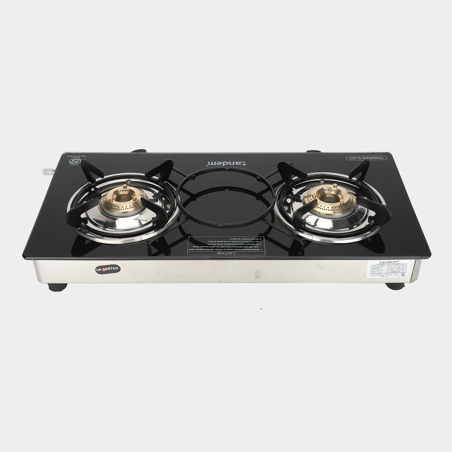 LP Gas Stove 2 Burner Glass Top, 1 star BEE rating, , large