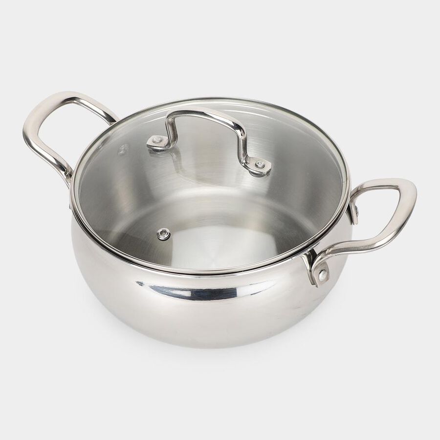  3Ply Cook & Serve with Glass lid, 3L capacity, 20cm diameter, SS304 Inner Food-grade stainless steel layer, Gas + Induction compatible, , large
