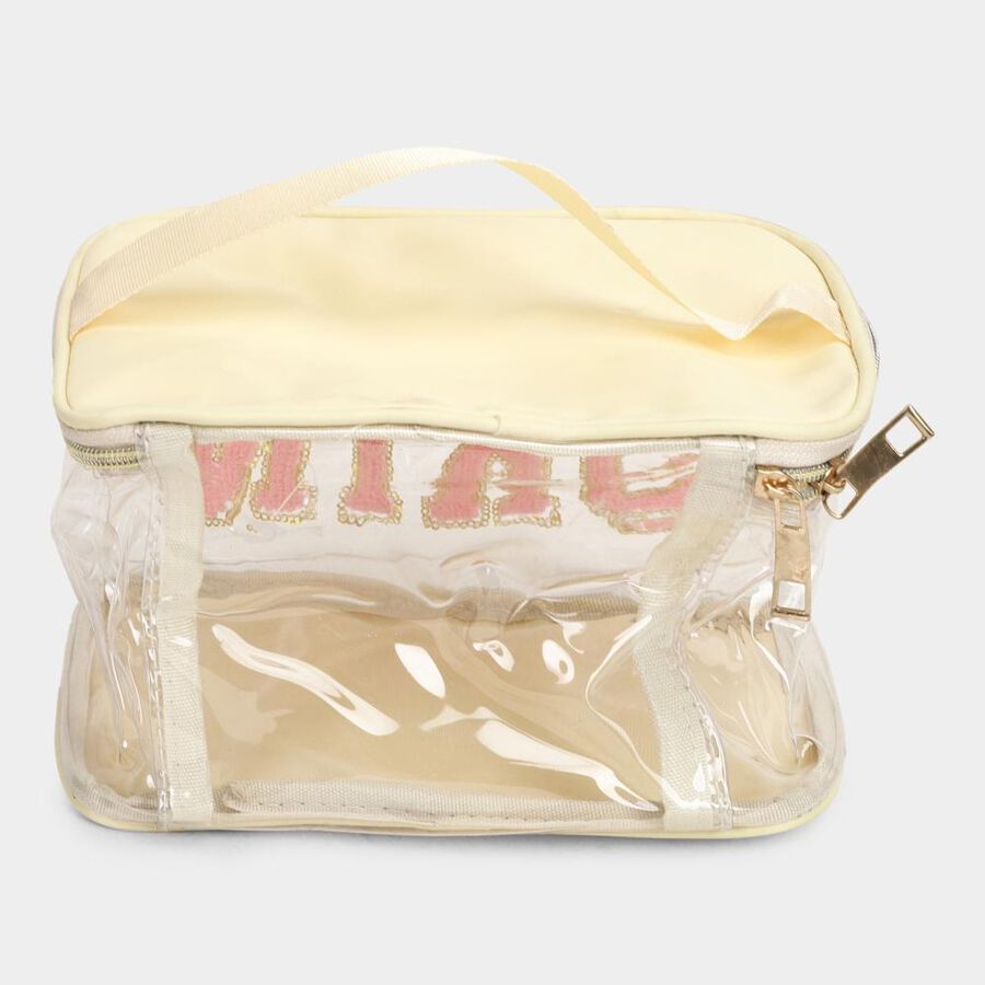 Women's Beige Polyurethane Makeup Bag, , large image number null