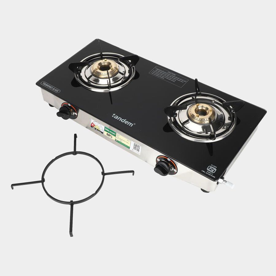 LP Gas Stove 2 Burner Glass Top, 1 star BEE rating, , large